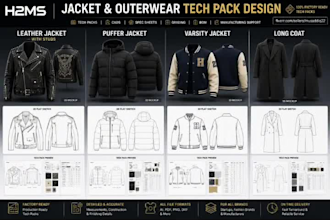 design jackets, outer wear with tech pack for manufacturer