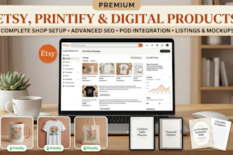 setup etsy printify pod store, etsy SEO and digital products, shineon teelaunch