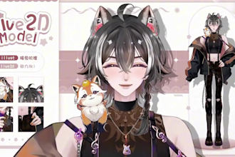 do live2d, 3d vtuber character , face rig vrchat vriod model, furry avatar vrm