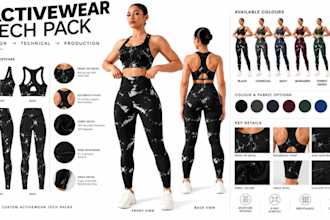 fashion designer activewear tech pack sportswear tech pack design fitness wear