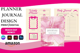 design canva printable journal, workbook minimalist digital planner notebook kdp