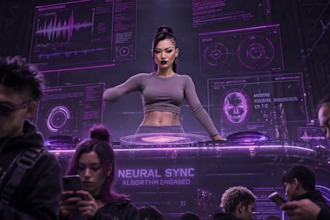 create 4k cyberpunk, edm music synthwave retrowave ai music video lip sync