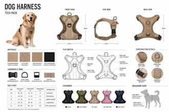 create dog harness tech pack and pet accessories tech pack