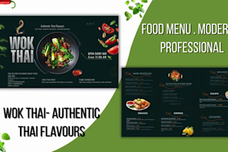 design a professional restaurant, hotel and food menu