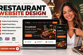 design a restaurant website with online ordering, food menu, reservation system
