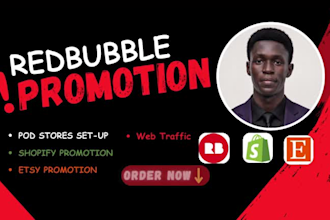 do redbubble promotion, etsy, teespring and shopify marketing