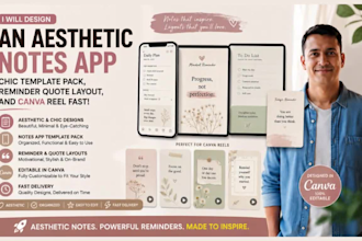design aesthetic notes app chic template pack, reminder quote layout, and canva