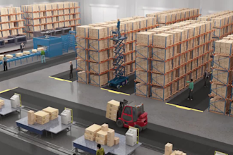 design 3d smart factory logistics and robotic warehouse animation