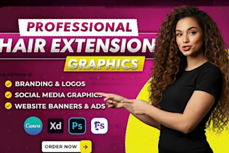 design hair extension logo, social media graphic, mockups, lookbook, banner