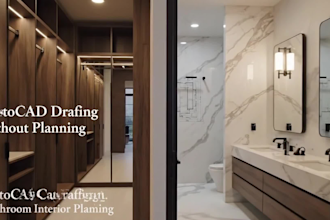 design custom closet, fireplace wall and bathroom interior drafting