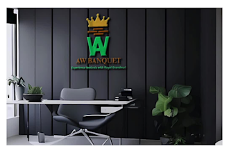 create luxury event hall logo with realistic 3d mockup