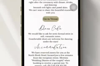 create a modern wedding invitation website with qr code