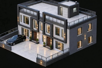 create modern 3d house exterior design and rendering
