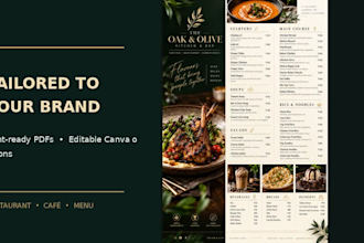design a modern restaurant menu, cafe menu or food menu