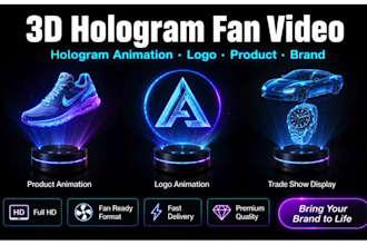 create 3d hologram video hologram fan video 3d product animation logo animation