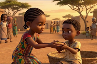 create african folktales, ai animation 3d pixar style animated videos