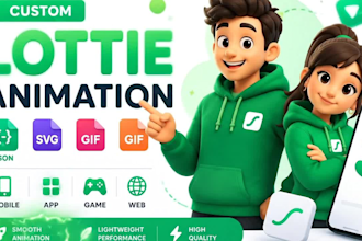 create custom lottie animation json gif svg icon character app web animation
