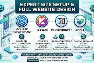 setup course creator 360, kajabi, clickfunnels and podia