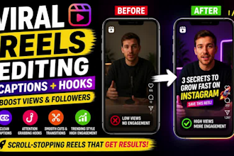 edit engaging instagram reels with caption,hook to boost high views and follower