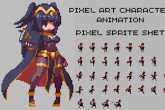 custom anime pixel art character, sprite sheet, 2d game art, sprite animation