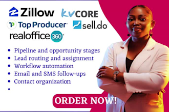 setup kvcore, zillow, top producer CRM, real office360, selldo for real estate