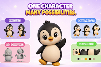 create cute 3d character, mascot and cartoon models for animation