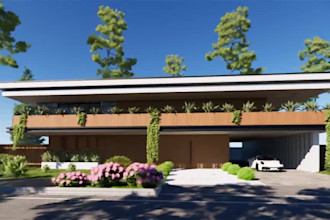 sketchup 3d duplex tropical villa, latine style, landscape, balcony, pool design