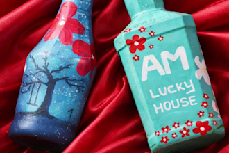 create hand painted bottle art with text, logo and  animation