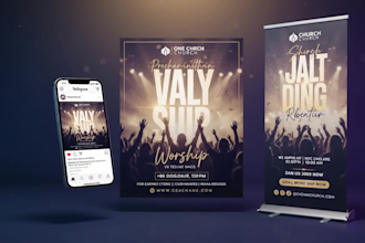 do church flyer banner design, event flyer, poster, postcard, worship flyer