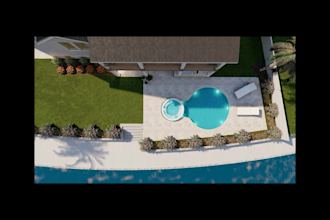 landscape design, garden design, backyard, swimming pool, and render images