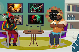 create a professional 2d animated podcast video with talking characters