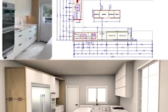 autocad layouts, realistic 3d renderings for bedrooms, kitchen, kitchen cabinets