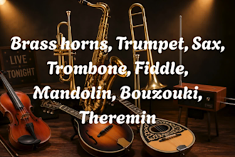 record brass horns, trumpet, sax, trombone, fiddle, mandolin, bouzouki, theremin