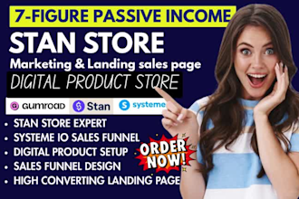 setup stan store digital product, design systeme io landing page sales funnel