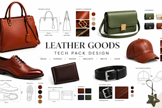 create leather goods tech pack for purse wallet cap fashion design bag tech pack