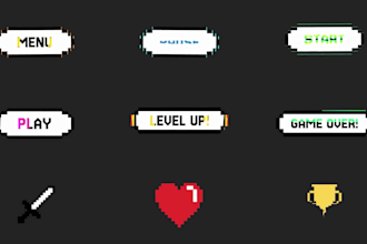 design game icons, pixel art UI, hud, menu, loading screen assets for 2d games