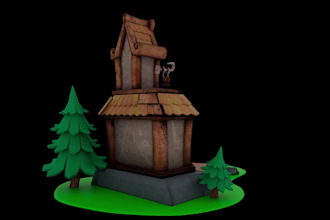 model a cartoon style 3d house for your project