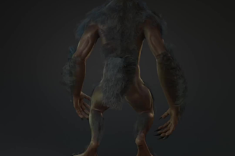design 3d werewolf, fur detailing,sharp claws, piercing eyes,fantasy,horror game