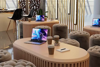 create 3d exhibition stand design and photorealistic renders