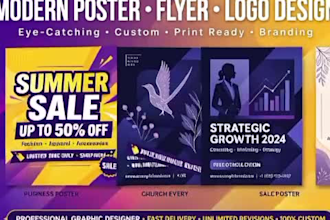 design mordern posters, flyer, logo and social media graphic designs