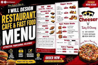 design print ready restaurant menu, flyer, and menu board