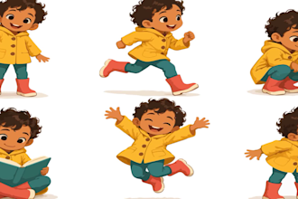 design a character model sheet with turnaround and expressions