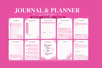 design, format printable journal, digital hyperlinked planner, workbook design