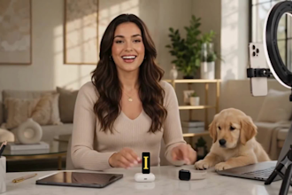 film cinematic ai tech gadget, pet product ugc, spokesperson for ecommerce brand