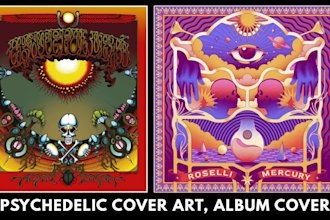design psychedelic album cover, trippy spotify single cover art, music poster