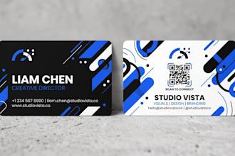 design a modern professional business card with unique branding and qr code