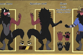 draw furry reference sheet fursona, furry art  character design and nsfw furry