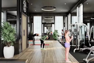 3d gym interior design, 3d sport complex, health and fitness center 3d rendering