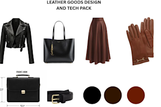 deliver leather goods tech pack for purse wallet and a designer belt tech pack