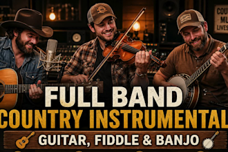 record live studio quality country instrumental with guitar, fiddle and banjo